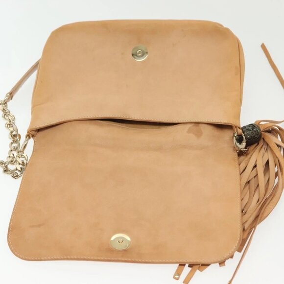 Jimmy Choo Studs Shoulder Bag Leather Beige Gold Auth - Picture 12 of 15